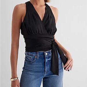 Express V-Neck Pleated Tie Waist Tank